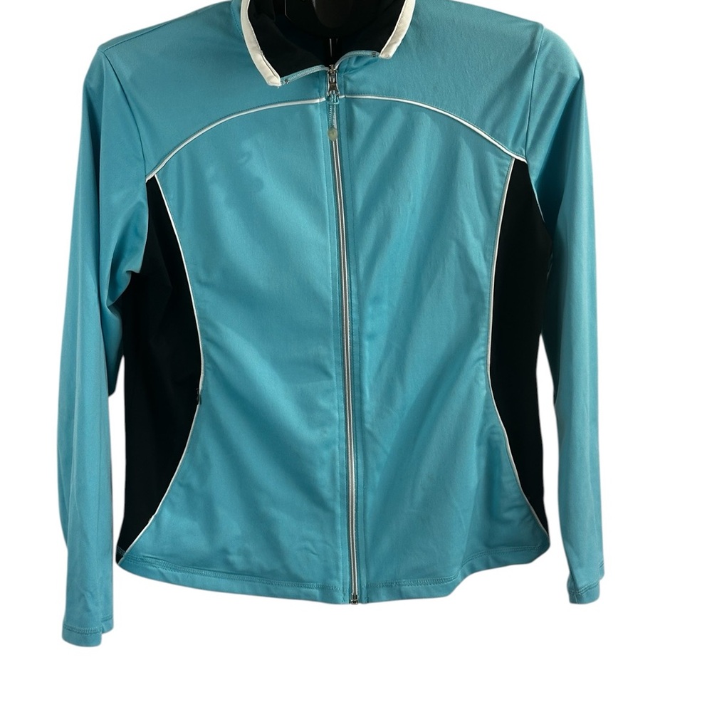 Y2K Aqua Blue Colorblock Active Zip Jacket Women’s Medium Athleisure Track Top